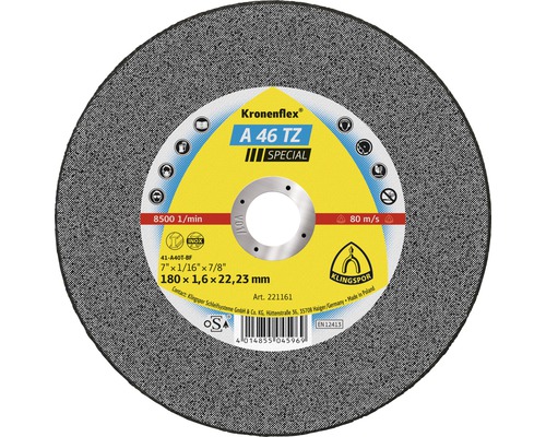 Disco de corte inoxidable 7″ 180 × 1.6 × 22 mm A46TZ Klingspor