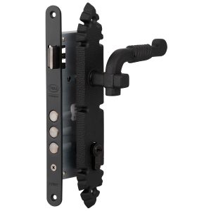 Cerradura Embutida Rústica B40 Negra de Acceso con Manilla Interior POLI