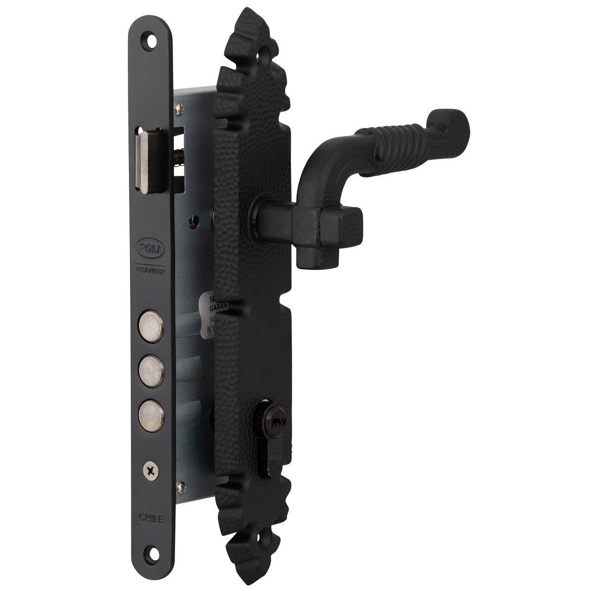 Cerradura Embutida Rústica B40 Negra de Acceso con Manilla Interior POLI