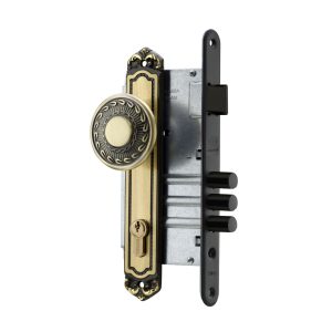 Cerradura Embutida Barroca B60 Bronce de Acceso con Pomo Exterior Fijo POLI