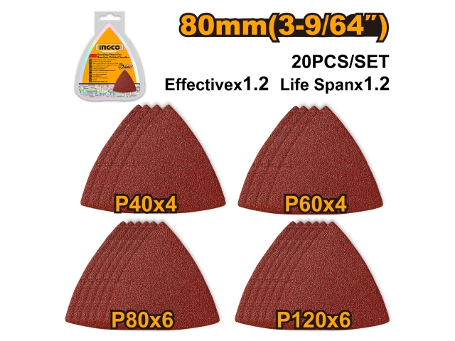 Set 20 lijas traingulares Delta  Gr 40, 60, 80 y 120 (AKTS080201) INGCO